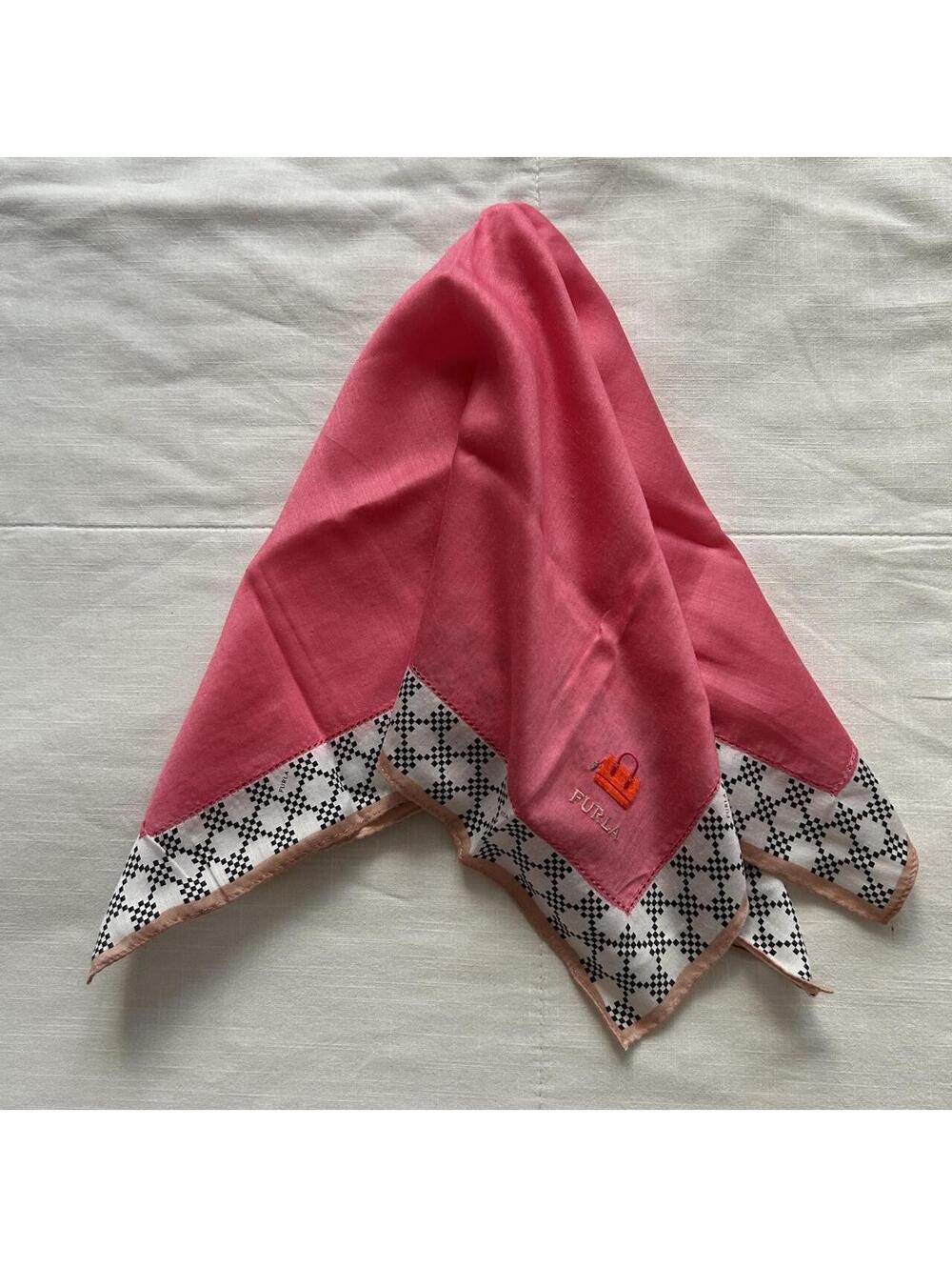 Pink Cotton Bandana Geometric Border Embroidered Logo Scarf